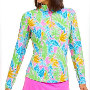 IBKUL Allison Pink Print Long Sleeve UPF 50+ Cool Feel Quick Dry size Large